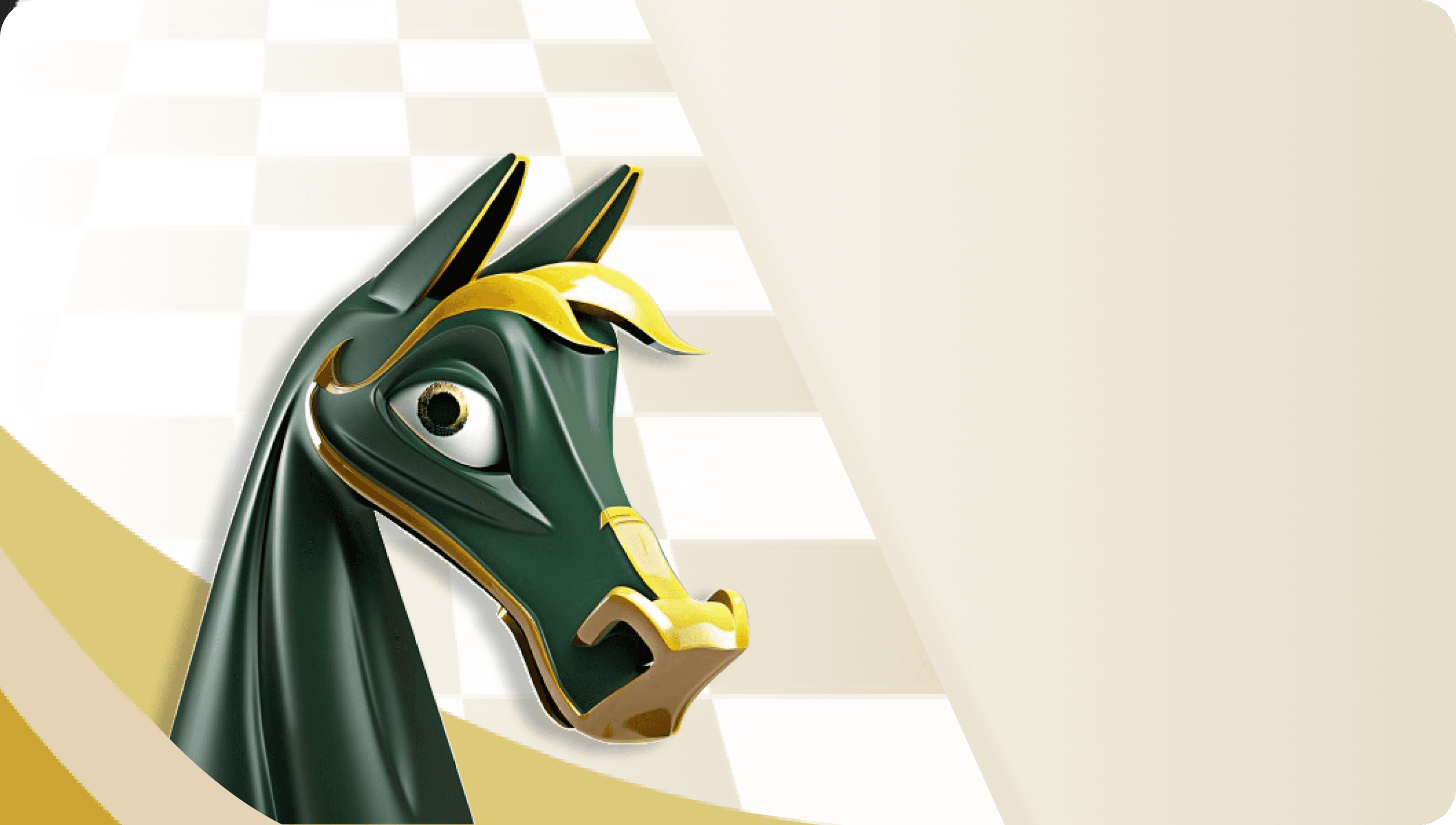 Chessy green knight chess piece on a checkered board with question mark decorations for tablet display